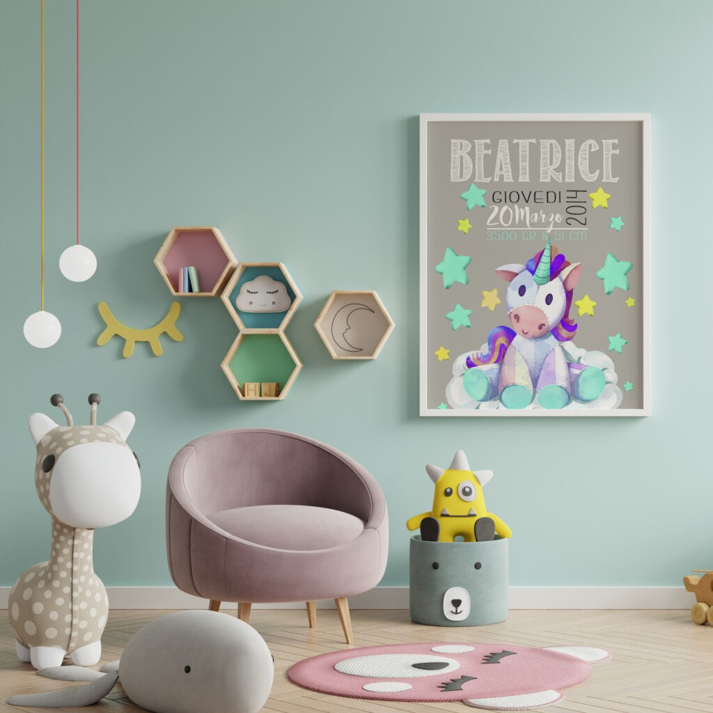 Mock up posters in child room interior,3d rendering